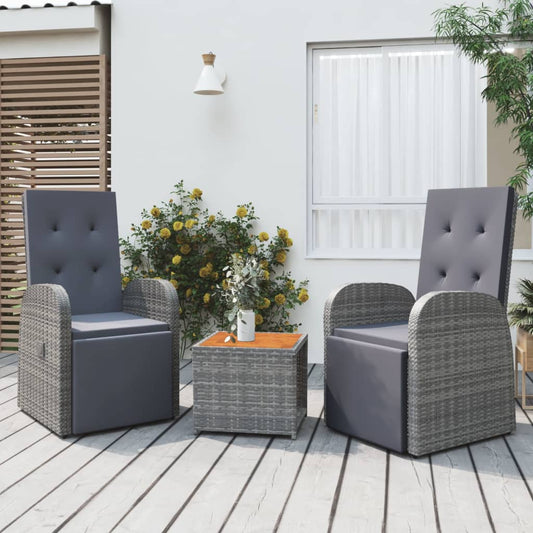 3-delige Loungeset poly rattan en massief acaciahout grijs Tuinsets | Creëer jouw Trendy Thuis | Gratis bezorgd & Retour | Trendy.nl