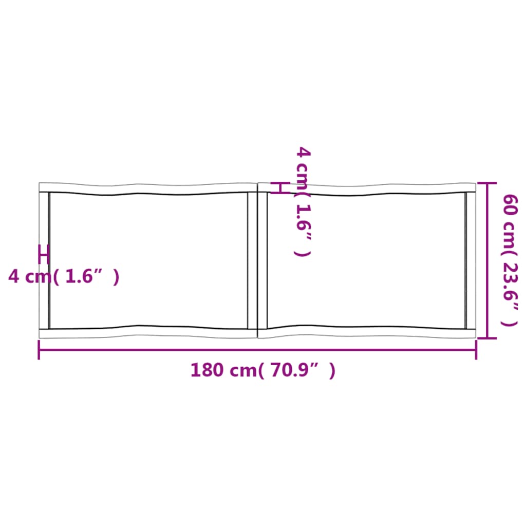 Trendy Tafelblad natuurlijke rand 180x60x(2-4) cm massief eikenhout Tafelbladen | Creëer jouw Trendy Thuis | Gratis bezorgd & Retour | Trendy.nl