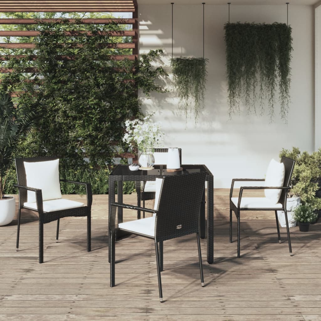 5-delige Tuinset met kussens poly rattan zwart