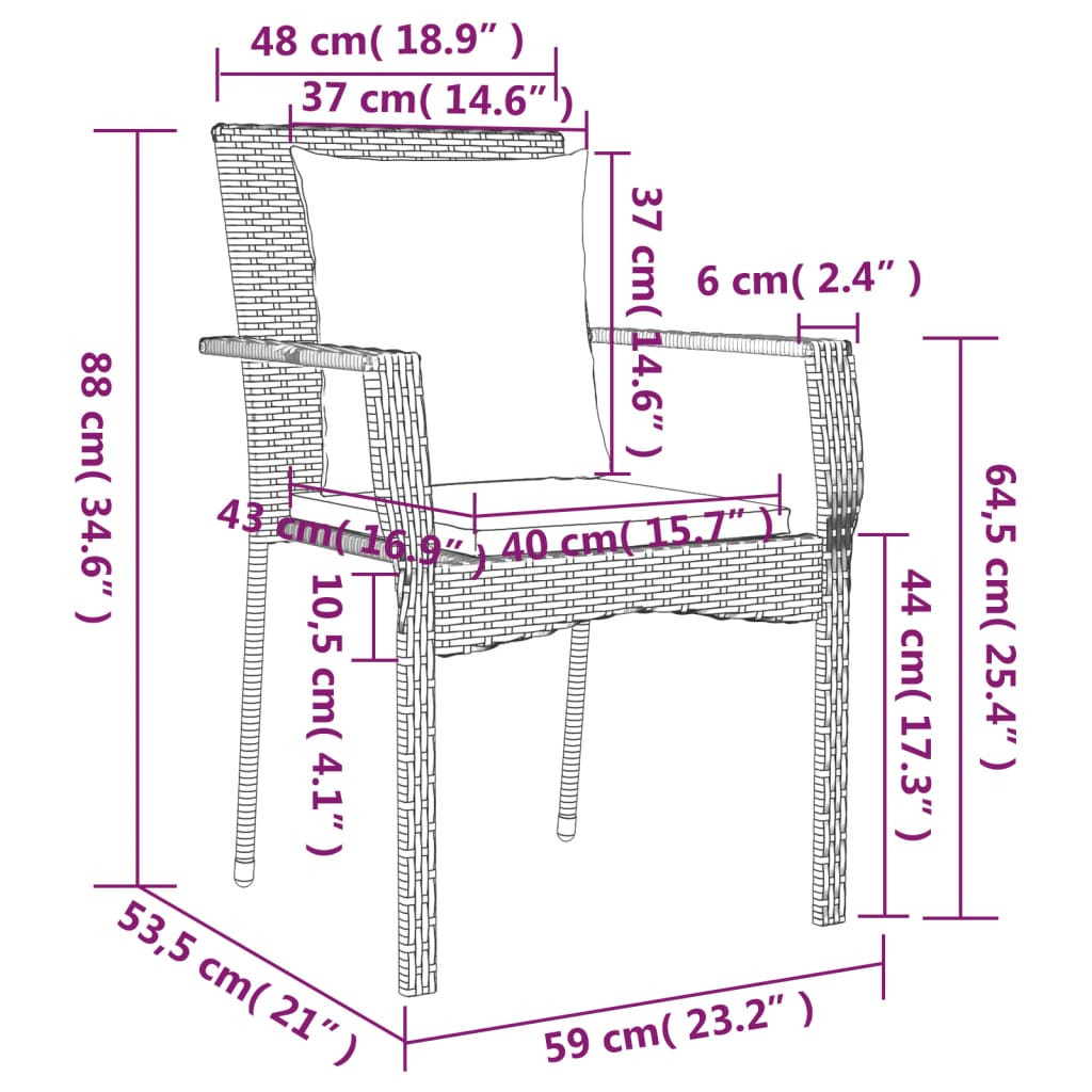 5-delige Tuinset met kussens poly rattan zwart