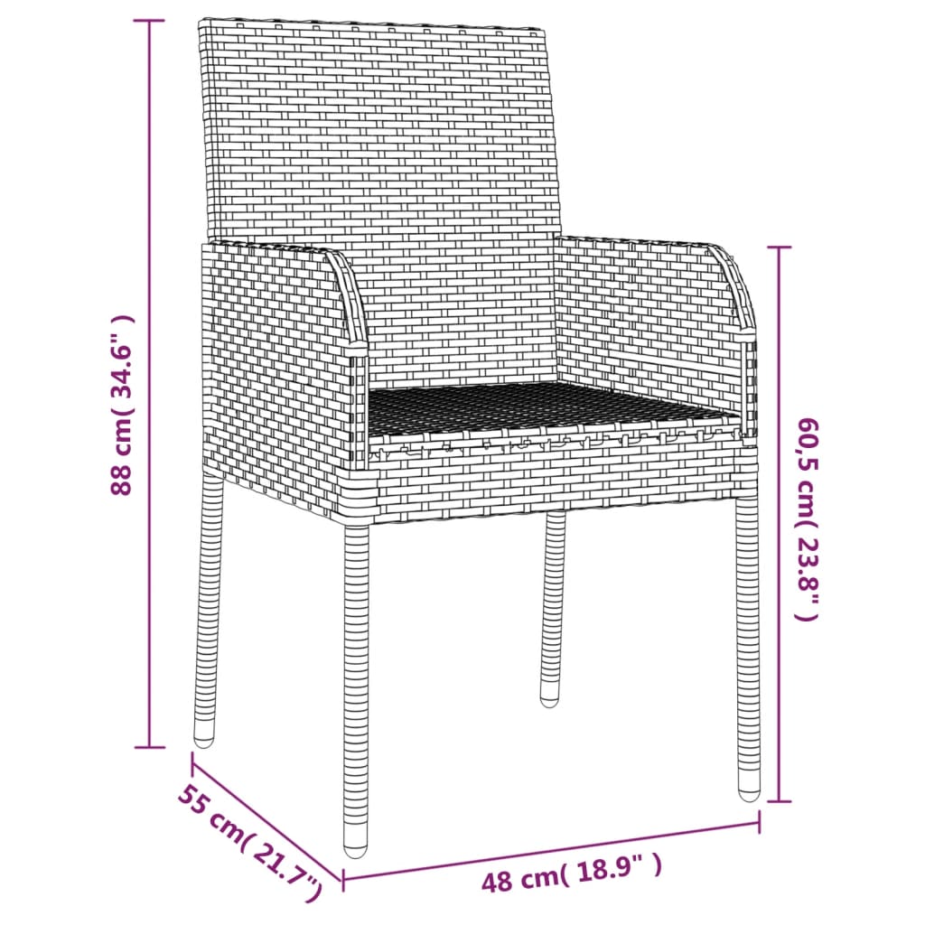 3-delige Tuinset met kussens poly rattan zwart Tuinsets | Creëer jouw Trendy Thuis | Gratis bezorgd & Retour | Trendy.nl