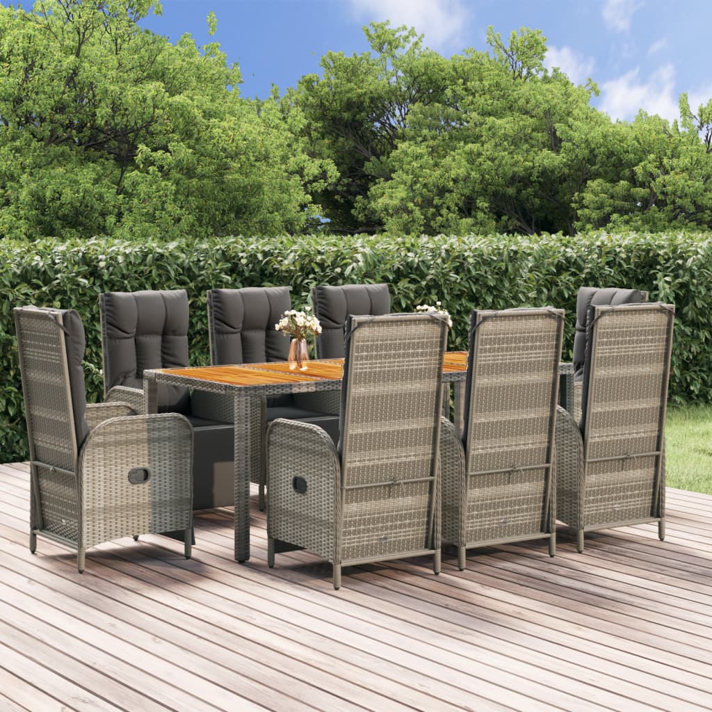 9-delige Tuinset met kussens poly rattan grijs Tuinsets | Creëer jouw Trendy Thuis | Gratis bezorgd & Retour | Trendy.nl