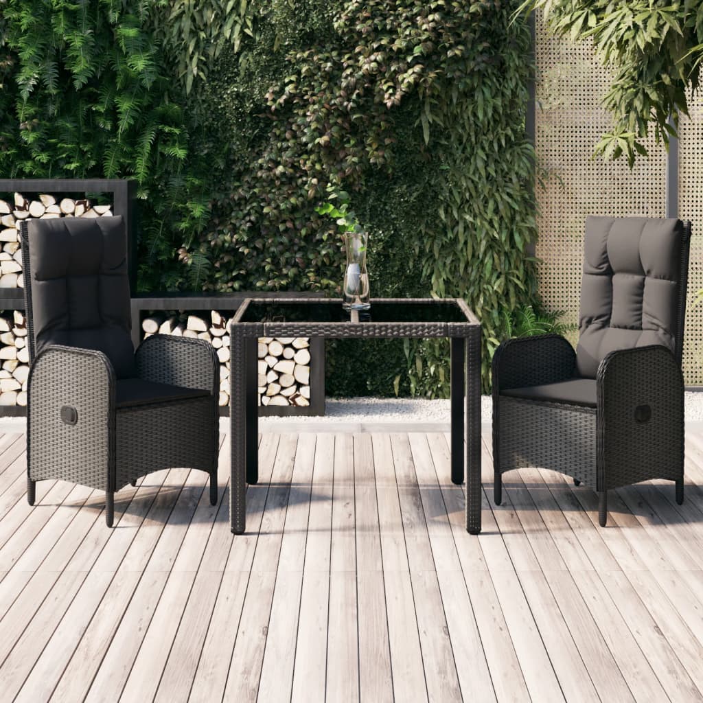 3-delige Tuinset met kussens poly rattan zwart Tuinsets | Creëer jouw Trendy Thuis | Gratis bezorgd & Retour | Trendy.nl