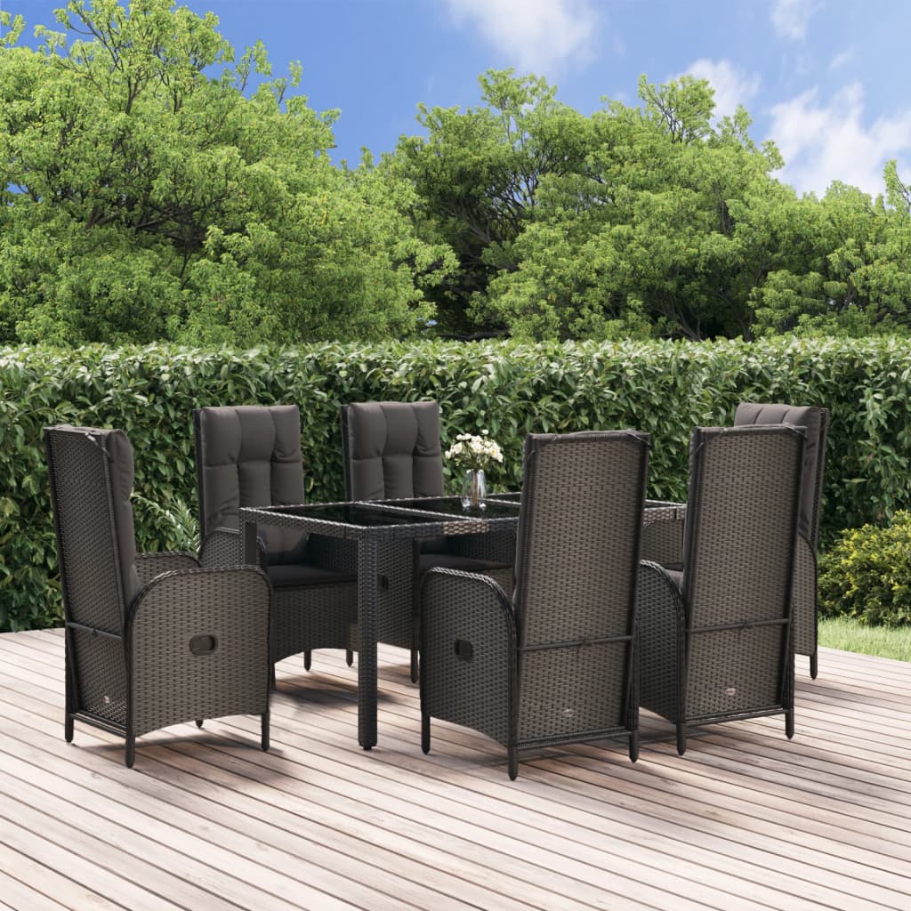 7-delige Tuinset met kussens poly rattan zwart en grijs Tuinsets | Creëer jouw Trendy Thuis | Gratis bezorgd & Retour | Trendy.nl