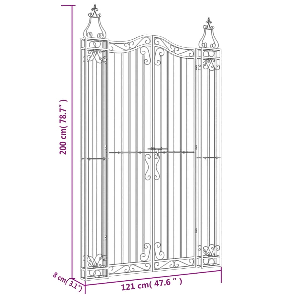 Poort 121x8x200 cm smeedijzer zwart Poorten | Creëer jouw Trendy Thuis | Gratis bezorgd & Retour | Trendy.nl