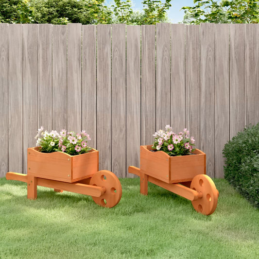 Plantenbakken kruiwagen 2 st 47x15x19 cm massief vurenhout Kruiwagens | Creëer jouw Trendy Thuis | Gratis bezorgd & Retour | Trendy.nl