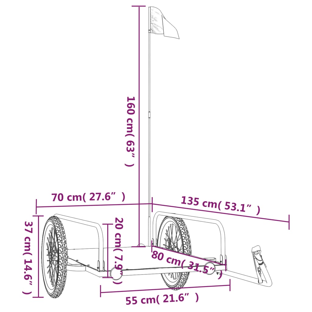 Fietstrailer 135x70x37 cm ijzer zwart