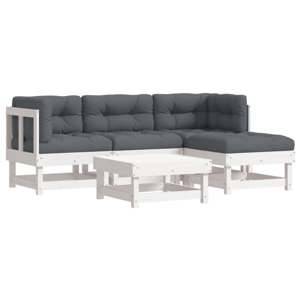 5-delige Loungeset met kussens massief hout wit Tuinsets | Creëer jouw Trendy Thuis | Gratis bezorgd & Retour | Trendy.nl