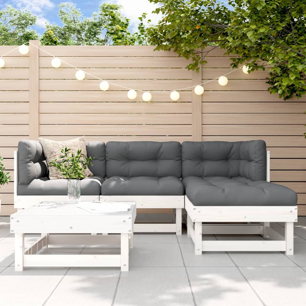 5-delige Loungeset met kussens massief hout wit Tuinsets | Creëer jouw Trendy Thuis | Gratis bezorgd & Retour | Trendy.nl