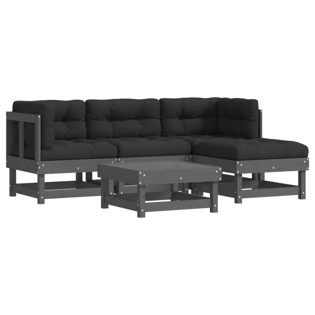 5-delige Loungeset met kussens massief hout grijs Tuinsets | Creëer jouw Trendy Thuis | Gratis bezorgd & Retour | Trendy.nl