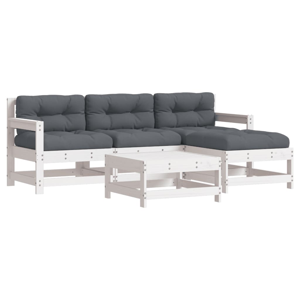 5-delige Loungeset met kussens massief hout wit Tuinsets | Creëer jouw Trendy Thuis | Gratis bezorgd & Retour | Trendy.nl