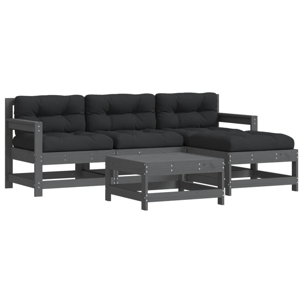 5-delige Loungeset met kussens massief hout grijs Tuinsets | Creëer jouw Trendy Thuis | Gratis bezorgd & Retour | Trendy.nl