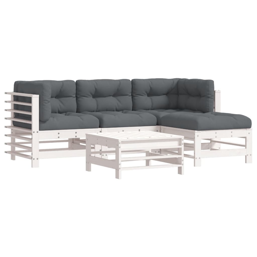 5-delige Loungeset met kussens massief hout wit Tuinsets | Creëer jouw Trendy Thuis | Gratis bezorgd & Retour | Trendy.nl