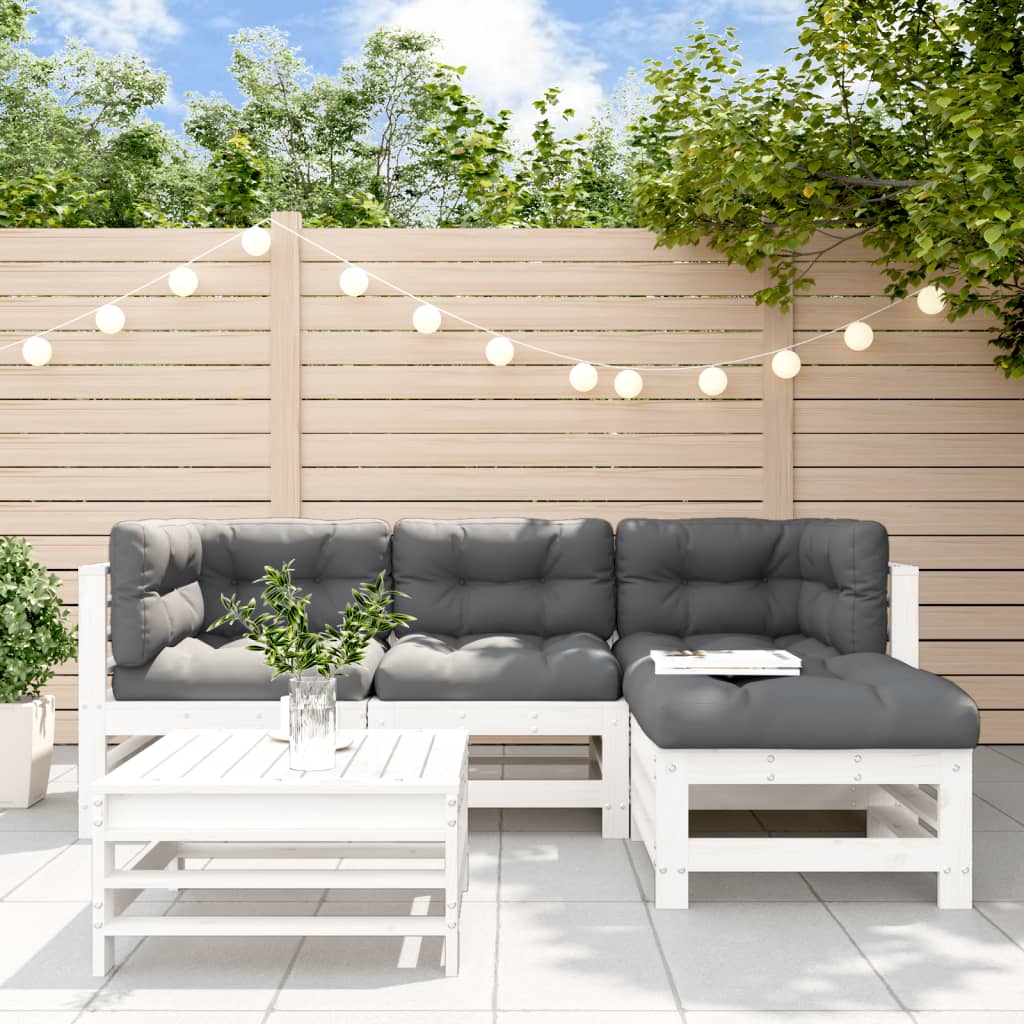 5-delige Loungeset met kussens massief hout wit Tuinsets | Creëer jouw Trendy Thuis | Gratis bezorgd & Retour | Trendy.nl