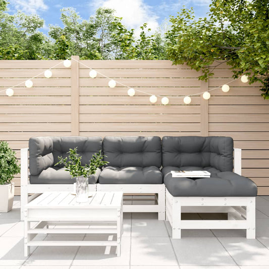 5-delige Loungeset met kussens massief hout wit Tuinsets | Creëer jouw Trendy Thuis | Gratis bezorgd & Retour | Trendy.nl