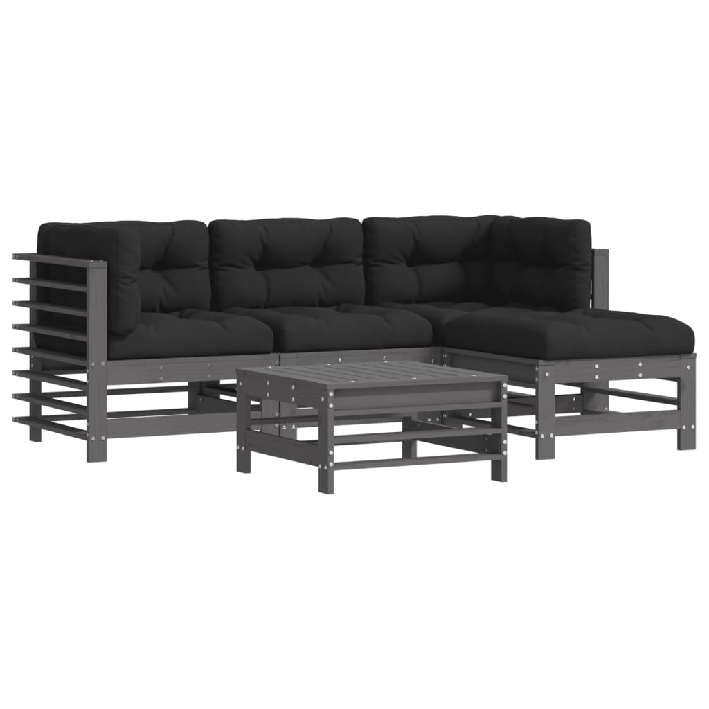 5-delige Loungeset met kussens massief hout grijs Tuinsets | Creëer jouw Trendy Thuis | Gratis bezorgd & Retour | Trendy.nl