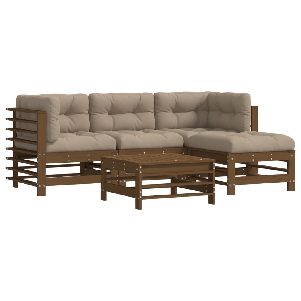 5-delige Loungeset met kussens massief hout honingbruin Tuinsets | Creëer jouw Trendy Thuis | Gratis bezorgd & Retour | Trendy.nl