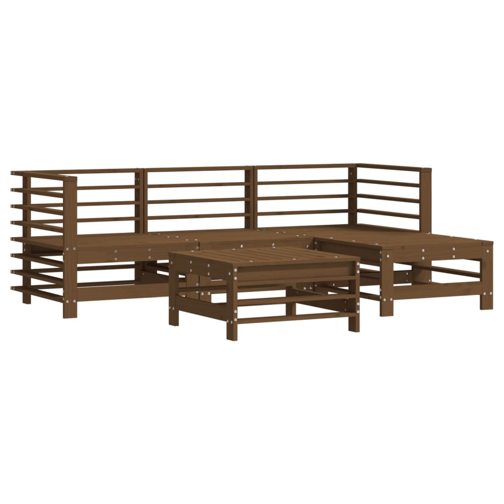 5-delige Loungeset met kussens massief hout honingbruin Tuinsets | Creëer jouw Trendy Thuis | Gratis bezorgd & Retour | Trendy.nl