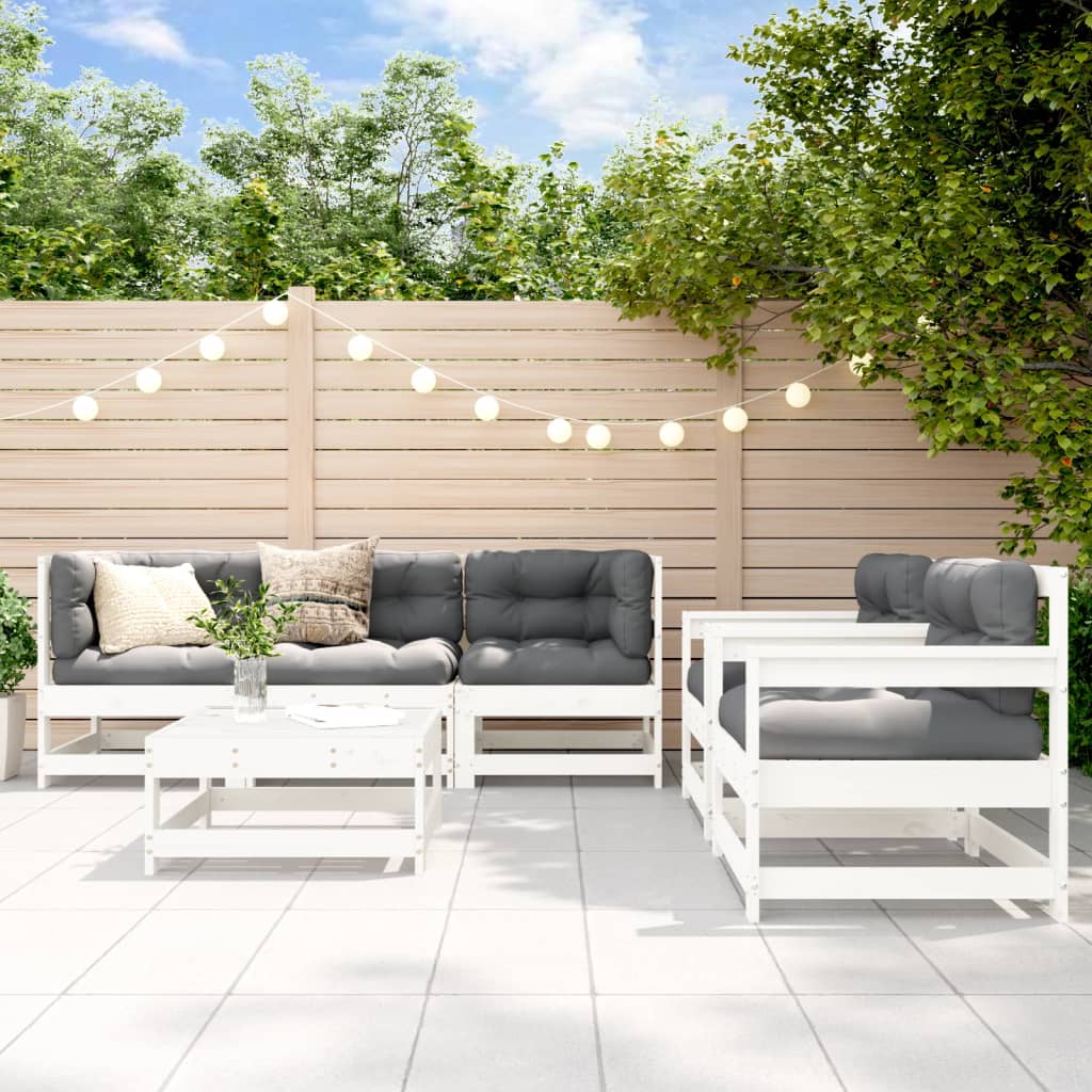 6-delige Loungeset met kussens massief hout wit Tuinsets | Creëer jouw Trendy Thuis | Gratis bezorgd & Retour | Trendy.nl