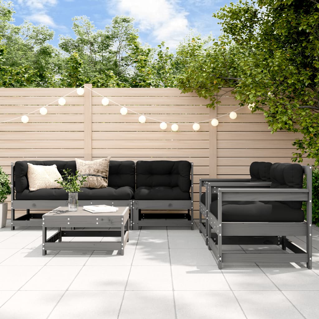 6-delige Loungeset met kussens massief hout grijs Tuinsets | Creëer jouw Trendy Thuis | Gratis bezorgd & Retour | Trendy.nl