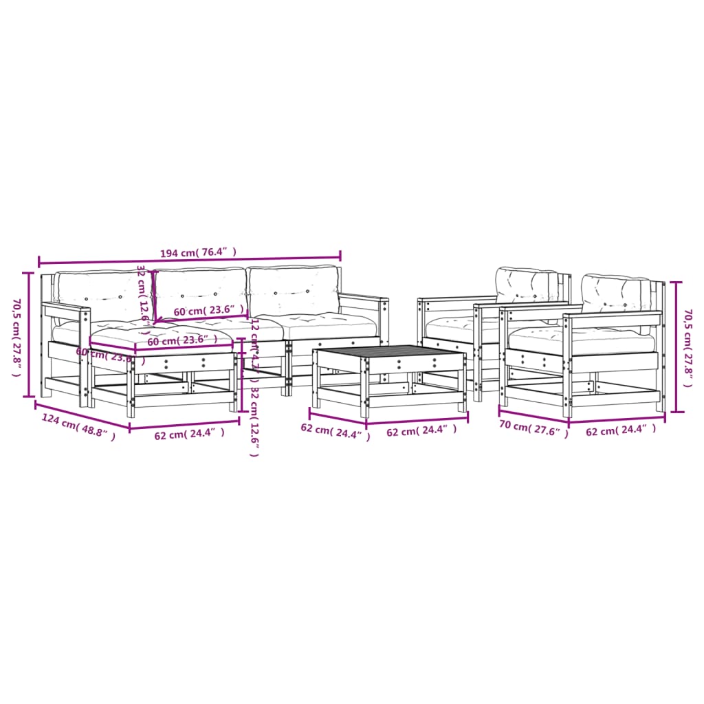 7-delige Loungeset met kussens massief hout grijs Tuinsets | Creëer jouw Trendy Thuis | Gratis bezorgd & Retour | Trendy.nl