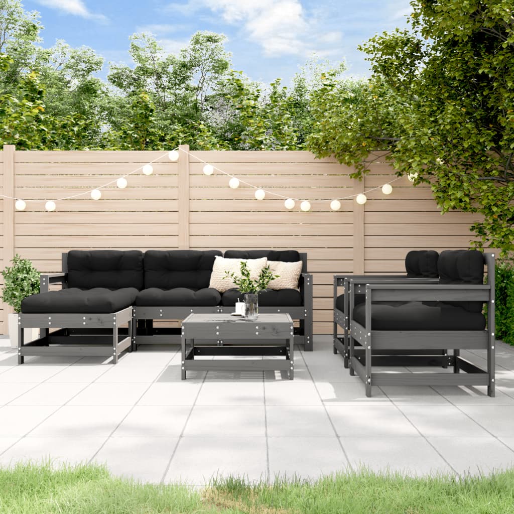 7-delige Loungeset met kussens massief hout grijs Tuinsets | Creëer jouw Trendy Thuis | Gratis bezorgd & Retour | Trendy.nl