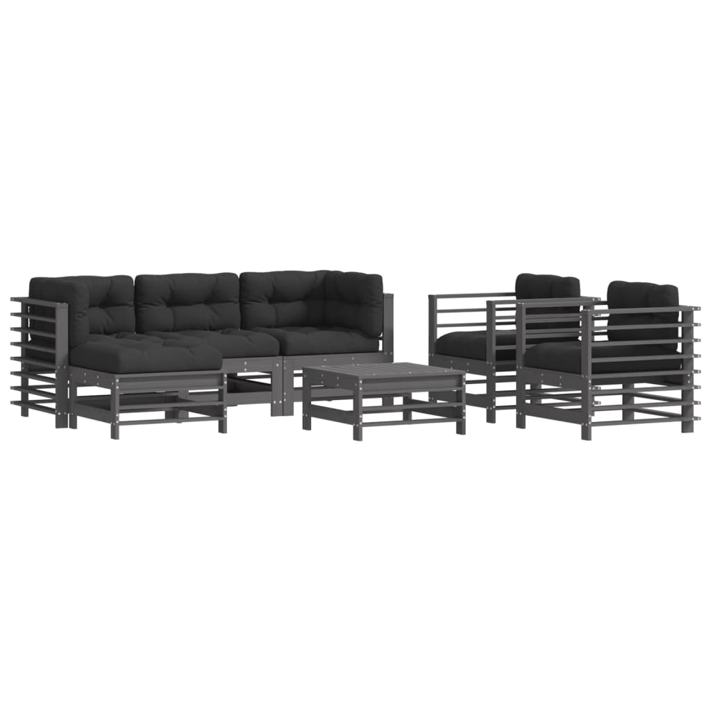 7-delige Loungeset met kussens massief hout grijs Tuinsets | Creëer jouw Trendy Thuis | Gratis bezorgd & Retour | Trendy.nl