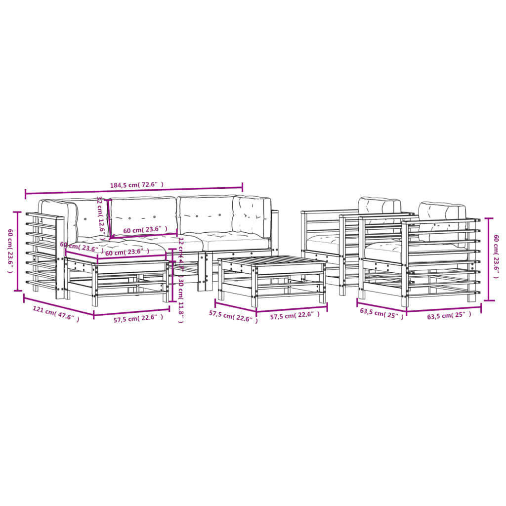 7-delige Loungeset met kussens massief hout grijs Tuinsets | Creëer jouw Trendy Thuis | Gratis bezorgd & Retour | Trendy.nl