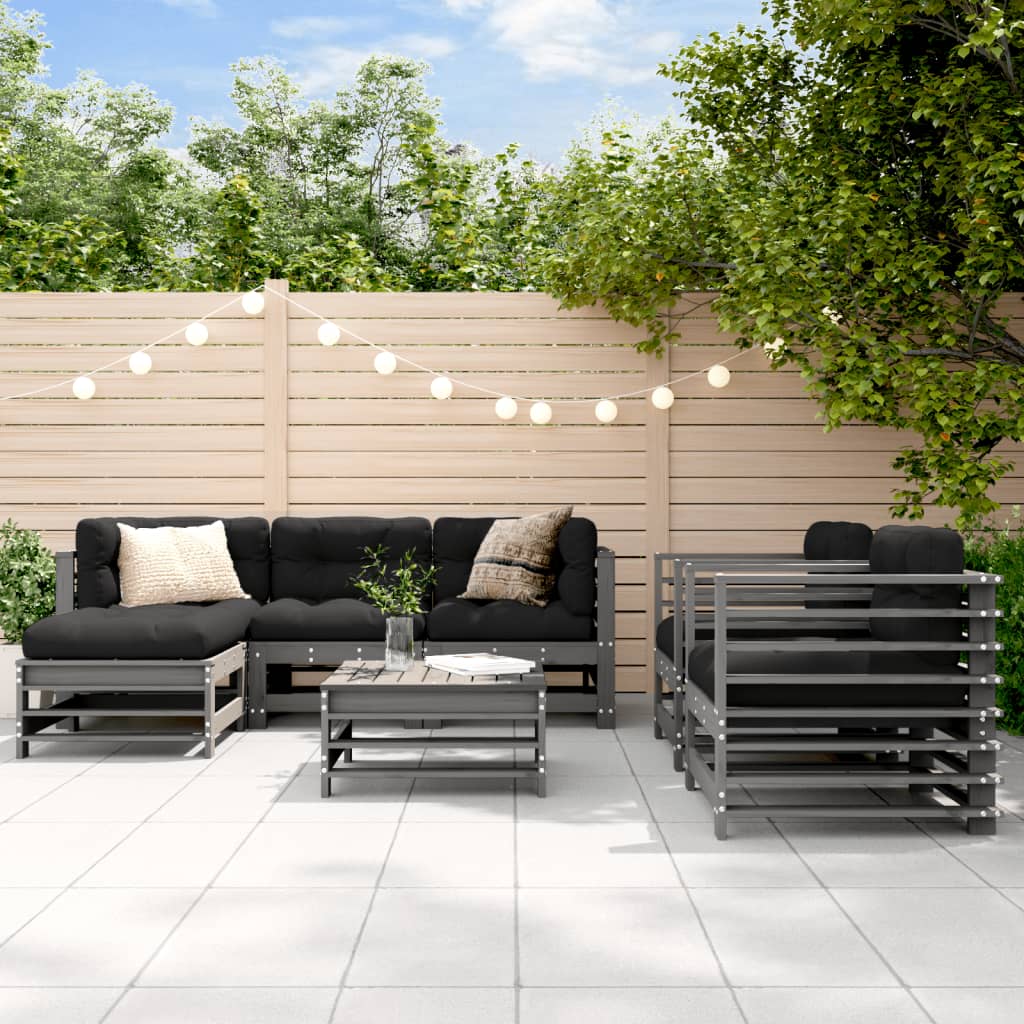 7-delige Loungeset met kussens massief hout grijs Tuinsets | Creëer jouw Trendy Thuis | Gratis bezorgd & Retour | Trendy.nl