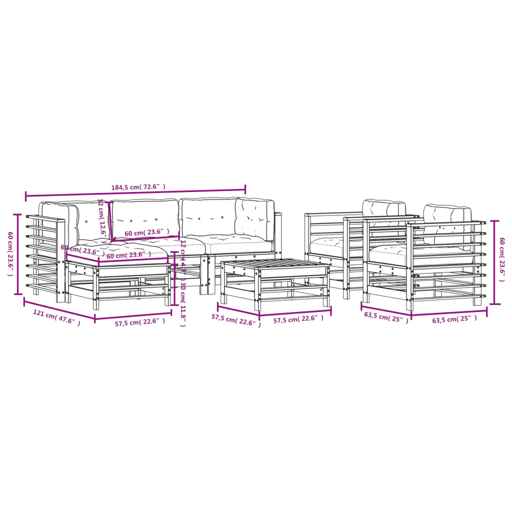 7-delige Loungeset met kussens massief hout honingbruin Tuinsets | Creëer jouw Trendy Thuis | Gratis bezorgd & Retour | Trendy.nl