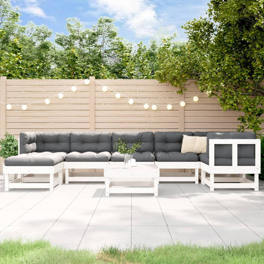 8-delige Loungeset met kussens massief hout wit Tuinsets | Creëer jouw Trendy Thuis | Gratis bezorgd & Retour | Trendy.nl