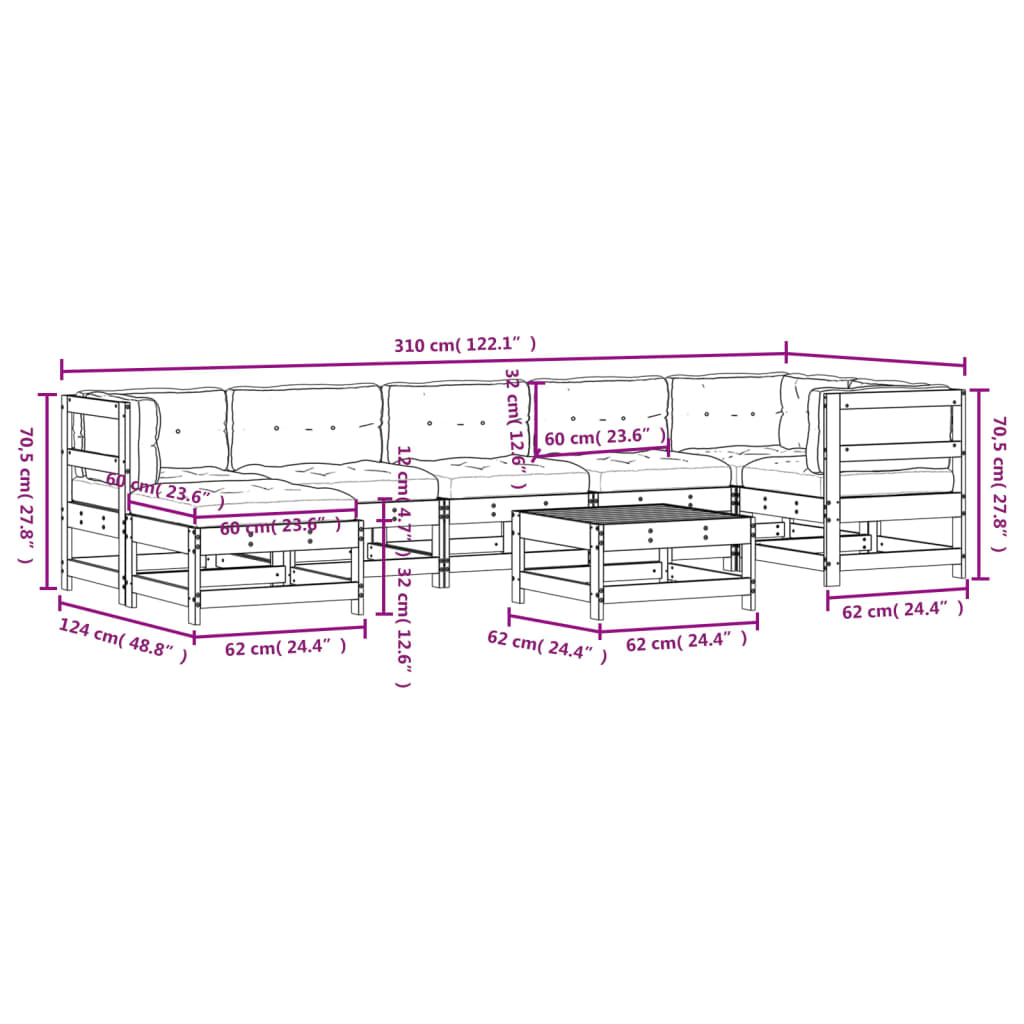 8-delige Loungeset met kussens massief hout wit Tuinsets | Creëer jouw Trendy Thuis | Gratis bezorgd & Retour | Trendy.nl