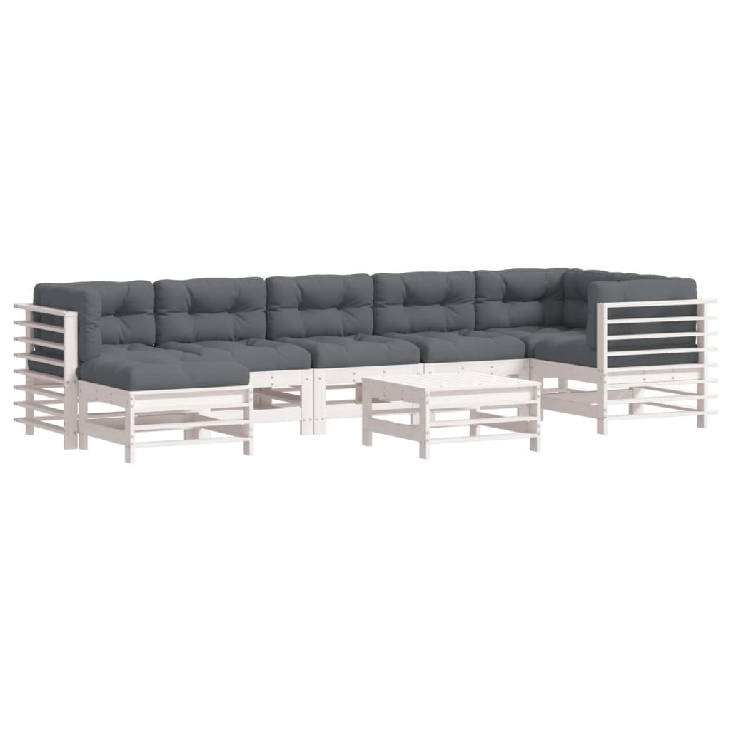 8-delige Loungeset met kussens massief hout wit Tuinsets | Creëer jouw Trendy Thuis | Gratis bezorgd & Retour | Trendy.nl