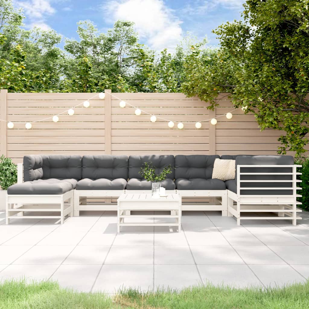 8-delige Loungeset met kussens massief hout wit Tuinsets | Creëer jouw Trendy Thuis | Gratis bezorgd & Retour | Trendy.nl