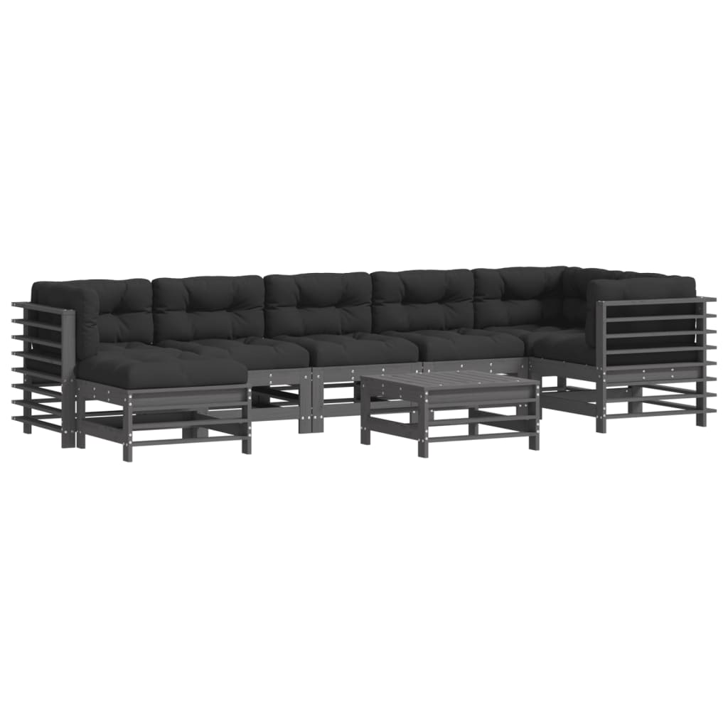 8-delige Loungeset met kussens massief hout grijs Tuinsets | Creëer jouw Trendy Thuis | Gratis bezorgd & Retour | Trendy.nl