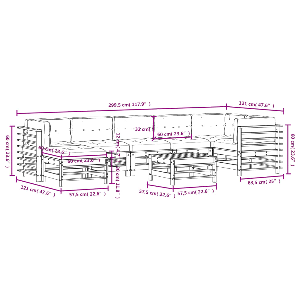 8-delige Loungeset met kussens massief hout grijs Tuinsets | Creëer jouw Trendy Thuis | Gratis bezorgd & Retour | Trendy.nl