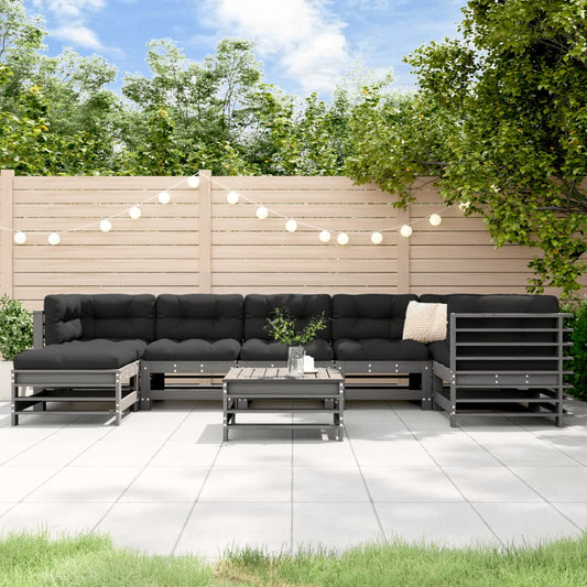 8-delige Loungeset met kussens massief hout grijs Tuinsets | Creëer jouw Trendy Thuis | Gratis bezorgd & Retour | Trendy.nl