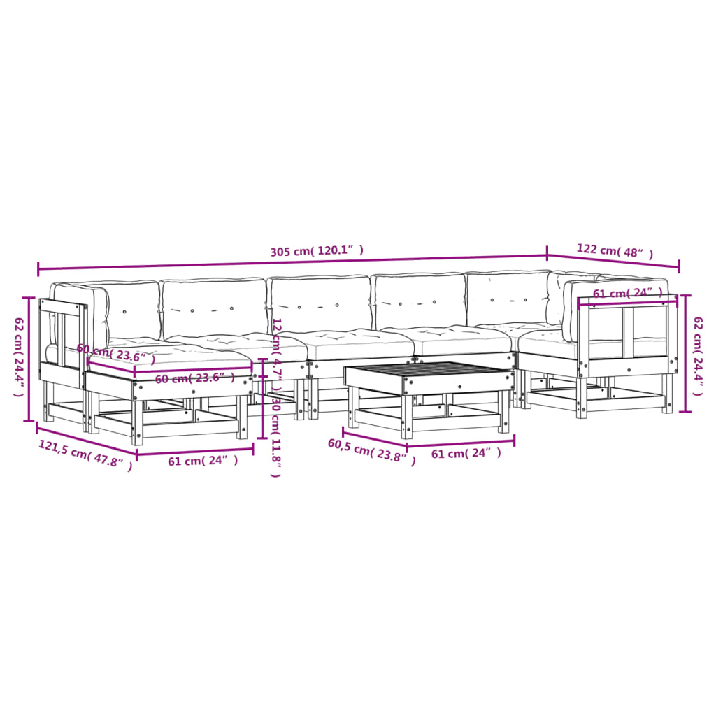 8-delige Loungeset met kussens massief hout wit Tuinsets | Creëer jouw Trendy Thuis | Gratis bezorgd & Retour | Trendy.nl