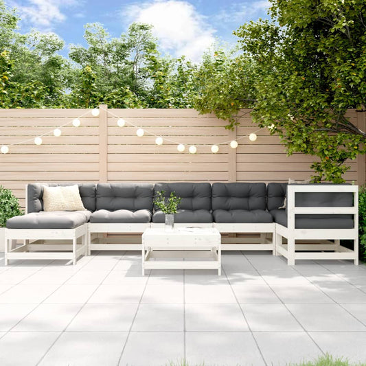 8-delige Loungeset met kussens massief hout wit Tuinsets | Creëer jouw Trendy Thuis | Gratis bezorgd & Retour | Trendy.nl