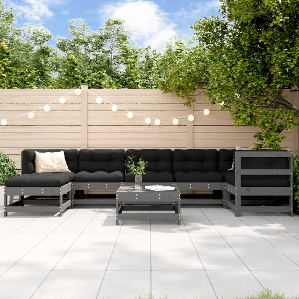 8-delige Loungeset met kussens massief hout grijs Tuinsets | Creëer jouw Trendy Thuis | Gratis bezorgd & Retour | Trendy.nl