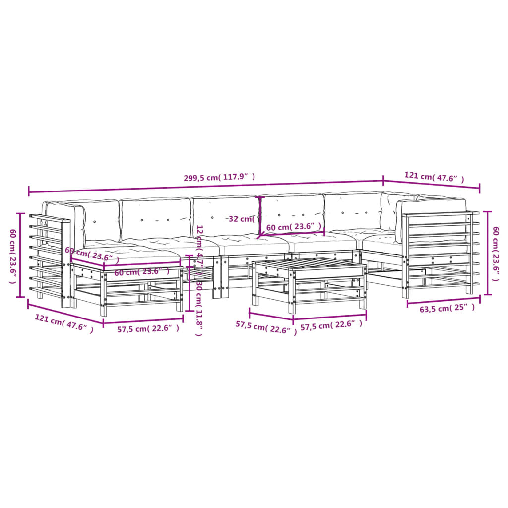 8-delige Loungeset met kussens massief hout Tuinsets | Creëer jouw Trendy Thuis | Gratis bezorgd & Retour | Trendy.nl