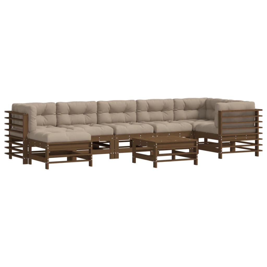 8-delige Loungeset met kussens massief hout honingbruin Tuinsets | Creëer jouw Trendy Thuis | Gratis bezorgd & Retour | Trendy.nl