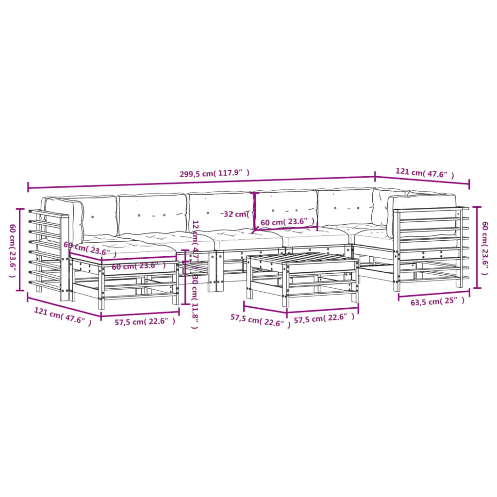 8-delige Loungeset met kussens geïmpregneerd grenenhout Tuinsets | Creëer jouw Trendy Thuis | Gratis bezorgd & Retour | Trendy.nl