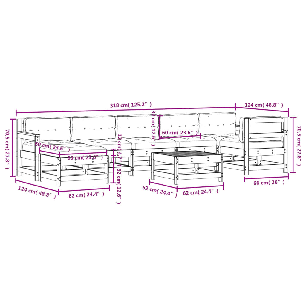 8-delige Loungeset met kussens massief hout wit Tuinsets | Creëer jouw Trendy Thuis | Gratis bezorgd & Retour | Trendy.nl