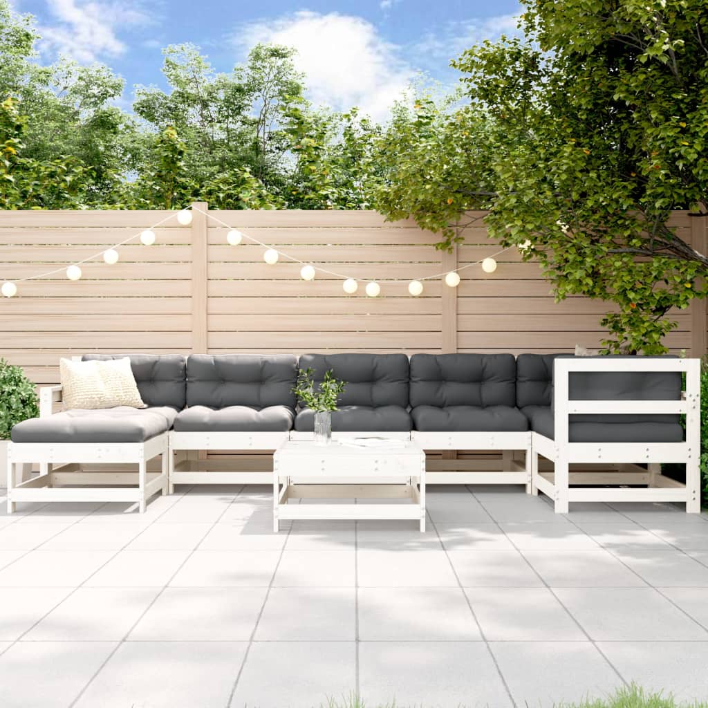 8-delige Loungeset met kussens massief hout wit Tuinsets | Creëer jouw Trendy Thuis | Gratis bezorgd & Retour | Trendy.nl