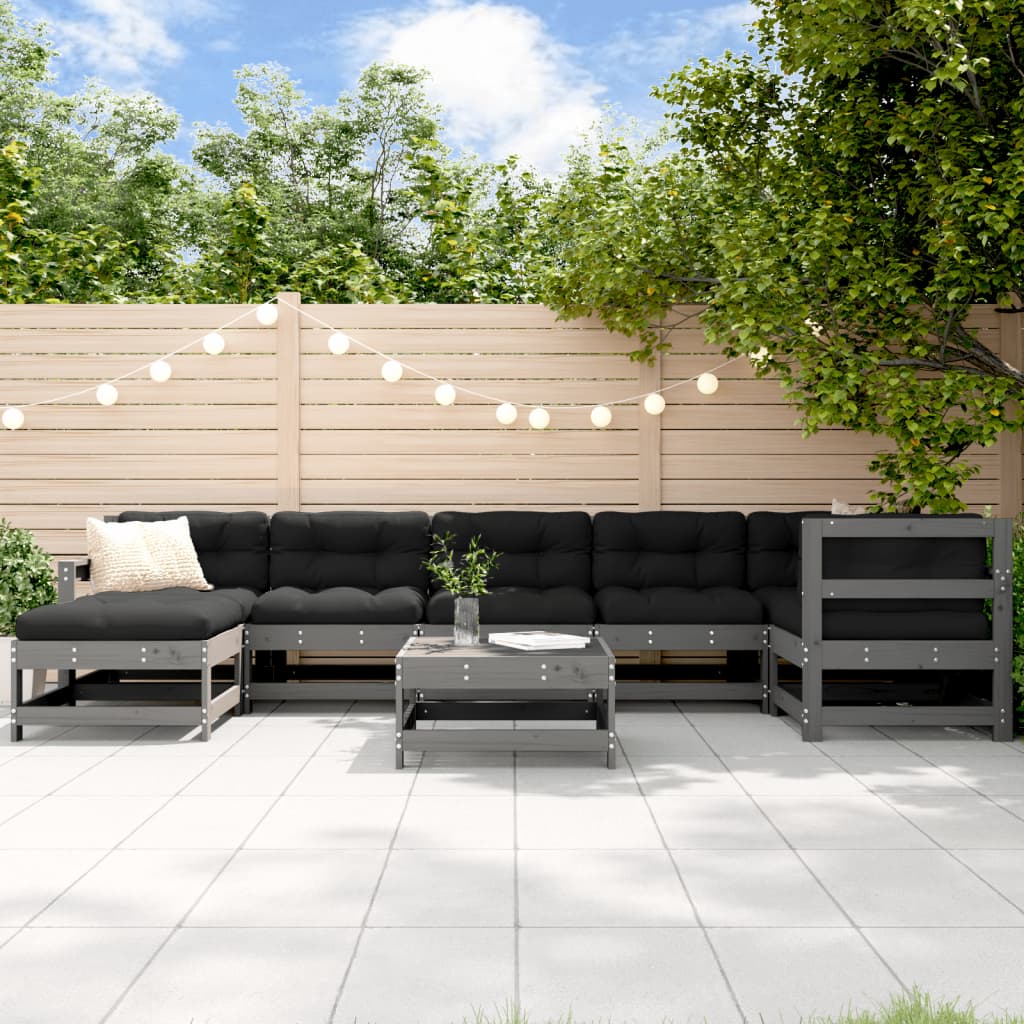 8-delige Loungeset met kussens massief hout grijs Tuinsets | Creëer jouw Trendy Thuis | Gratis bezorgd & Retour | Trendy.nl