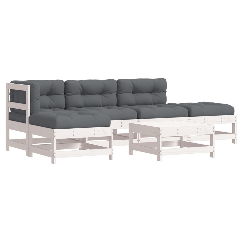 6-delige Loungeset met kussens massief hout wit Tuinsets | Creëer jouw Trendy Thuis | Gratis bezorgd & Retour | Trendy.nl