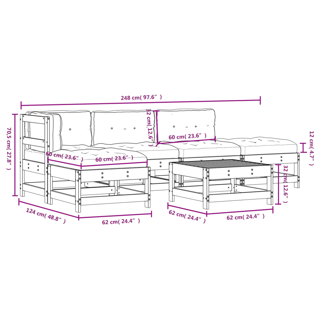 6-delige Loungeset met kussens massief hout wit Tuinsets | Creëer jouw Trendy Thuis | Gratis bezorgd & Retour | Trendy.nl