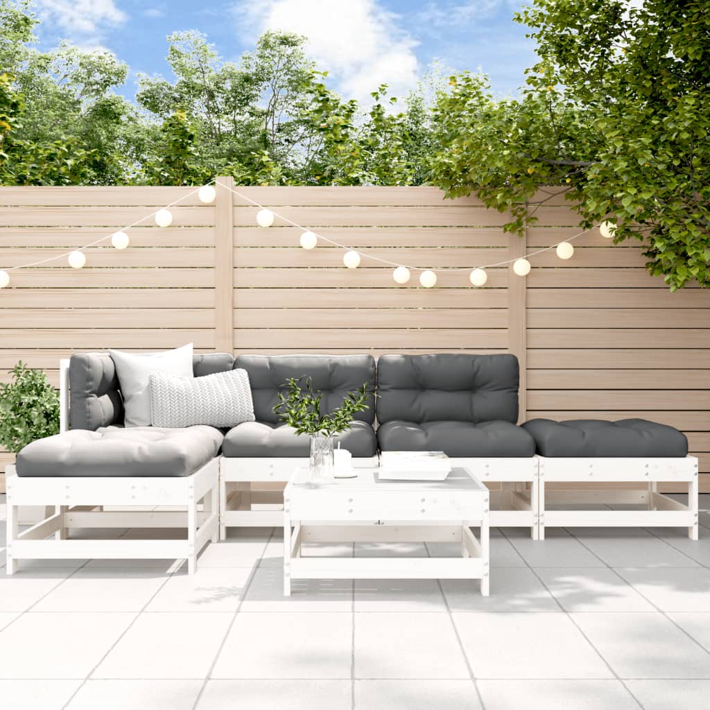 6-delige Loungeset met kussens massief hout wit Tuinsets | Creëer jouw Trendy Thuis | Gratis bezorgd & Retour | Trendy.nl