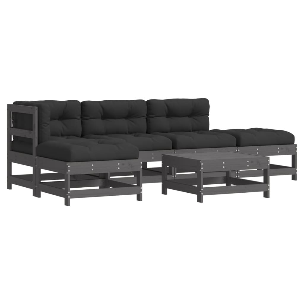 6-delige Loungeset met kussens massief hout grijs Tuinsets | Creëer jouw Trendy Thuis | Gratis bezorgd & Retour | Trendy.nl